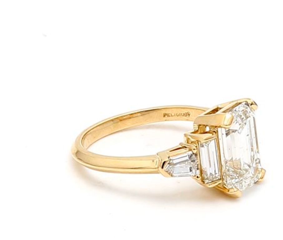 La Dolce Vita: Custom Emerald Shape 14 Karat Yellow Gold Engagement Ring