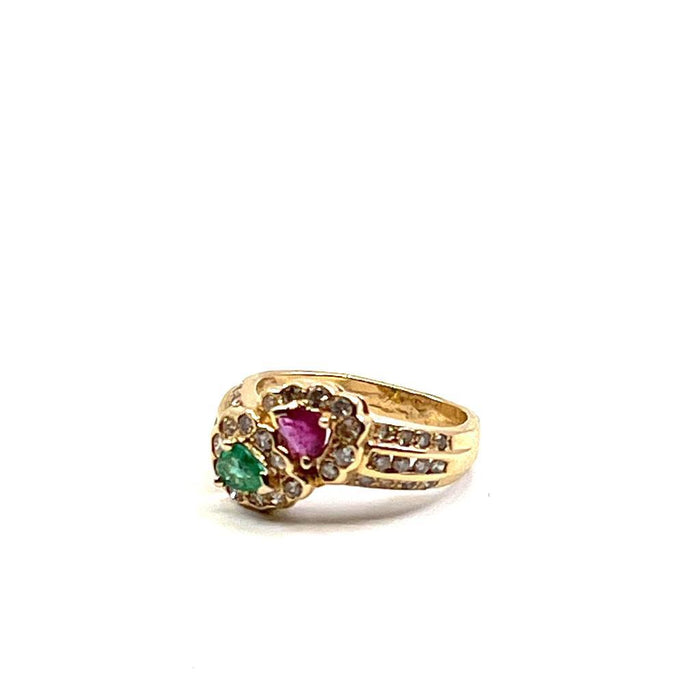 RUBY, EMERALD, & DIAMOND YELLOW GOLD LADIES RING