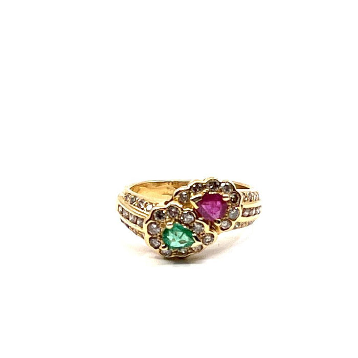 RUBY, EMERALD, & DIAMOND YELLOW GOLD LADIES RING