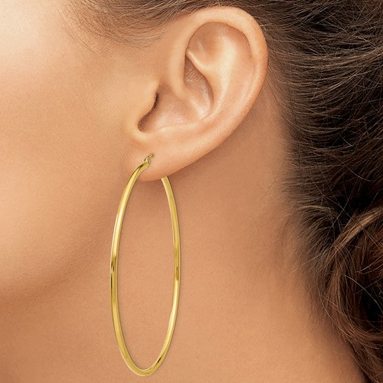 14Karat Polished 2mm Lightweight Tube Hoop Earrings