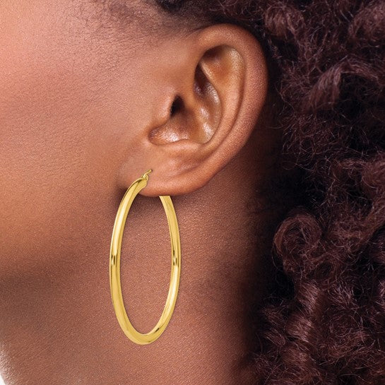 14-Karat Polished 3mm Lightweight Tube Hoop Earrings