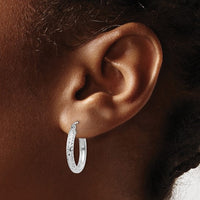 Thumbnail for 14karat White Gold Diamond-cut 3mm Round Hoop Earrings