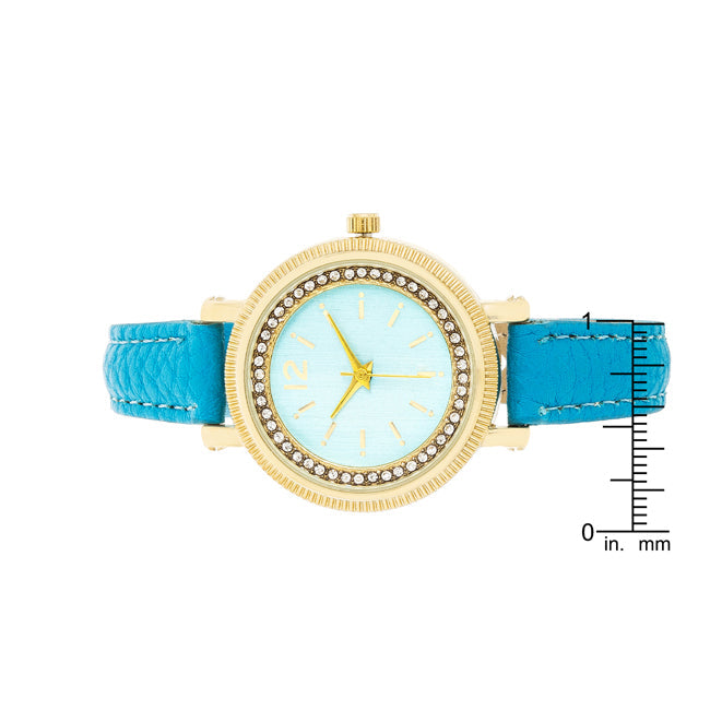 Georgia Gold Crystal Watch With Turquoise Leather Strap