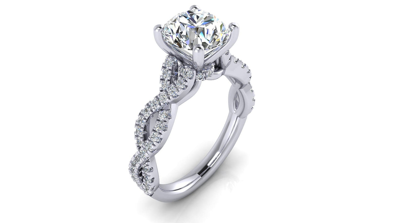 The Sienna infinity engagement ring, side view showing twisted diamond band