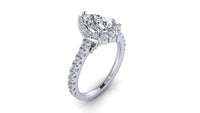 Thumbnail for The Padua pear-shaped halo engagement ring, side view showing diamond band