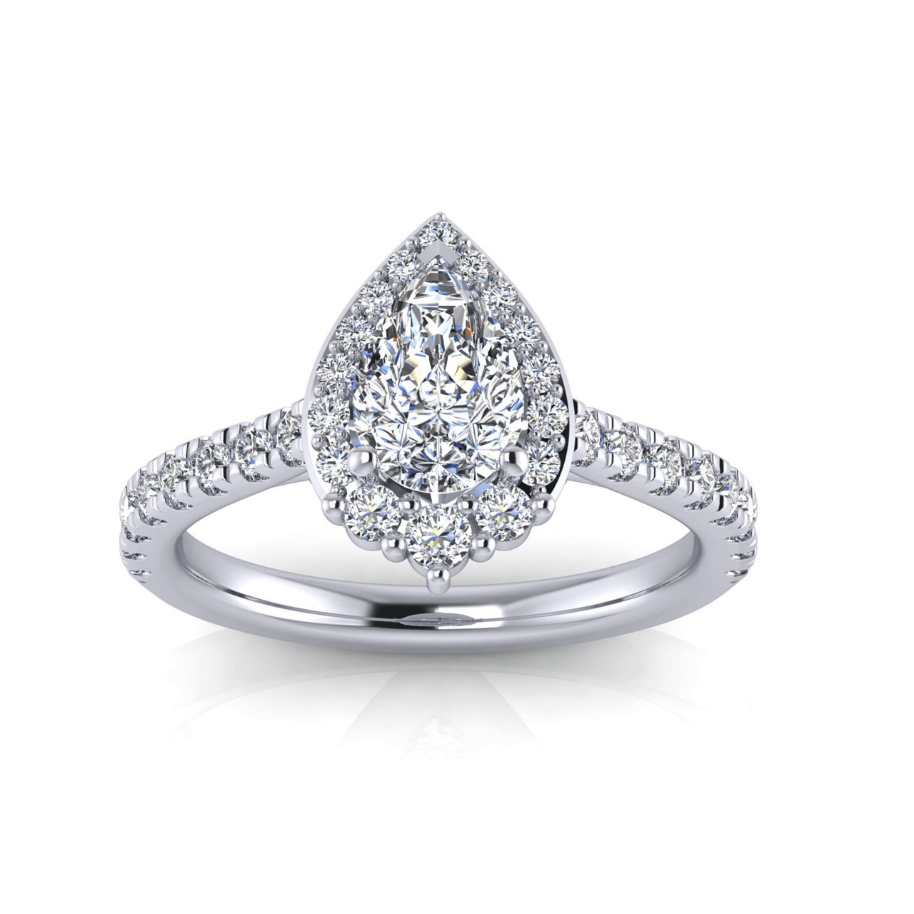 The Padua 1 carat pear halo engagement ring with 45 side diamonds in 14K white gold – Angelucci Jewelry
