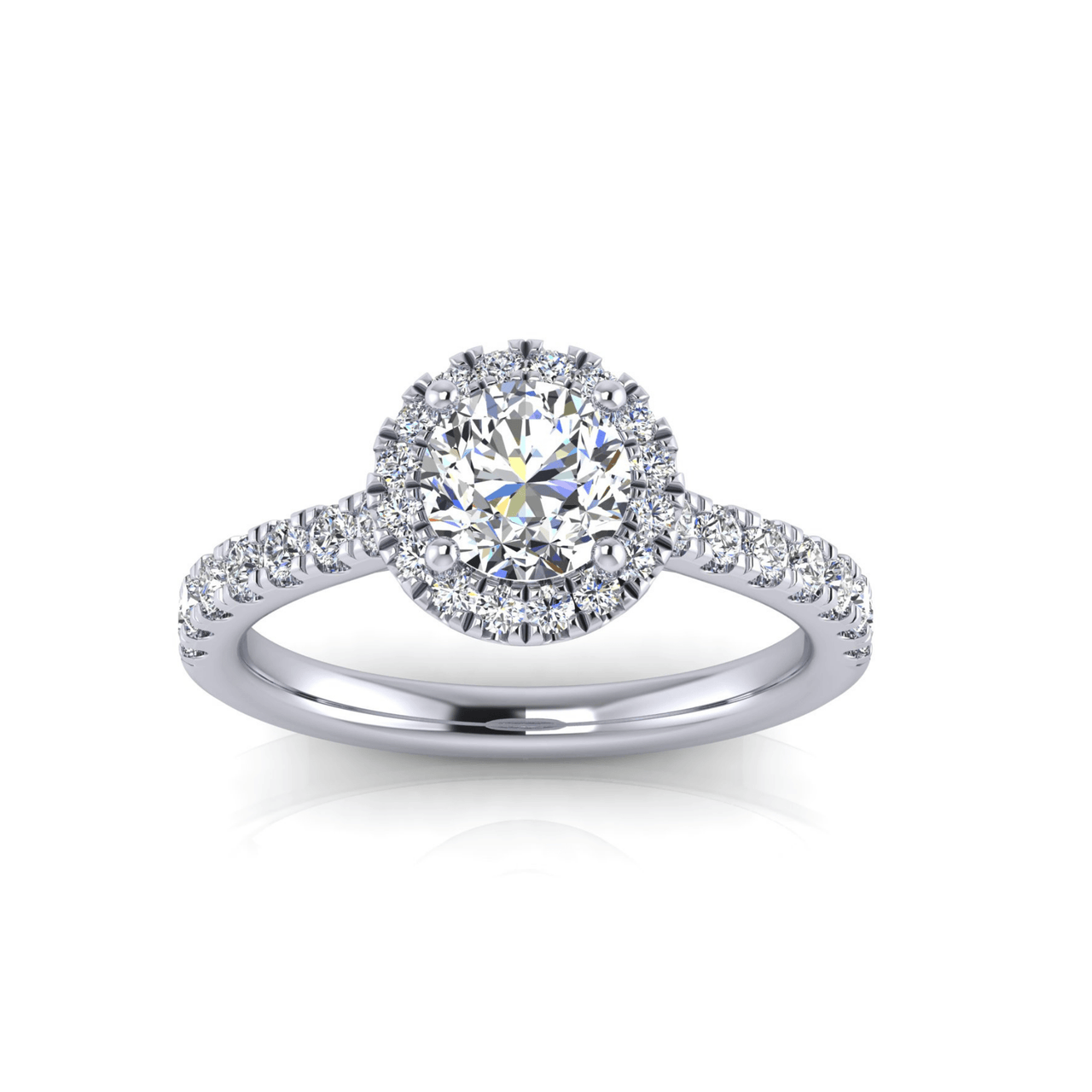 The Venezia round halo engagement ring with 1 carat lab-grown diamond center in 14K white gold – Angelucci Jewelry