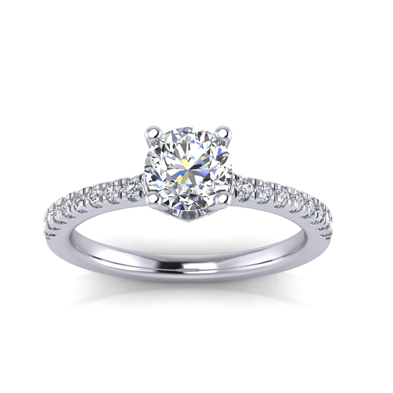 The Prato 1 carat round hidden halo engagement ring with side diamonds in 14K gold – Angelucci Jewelry