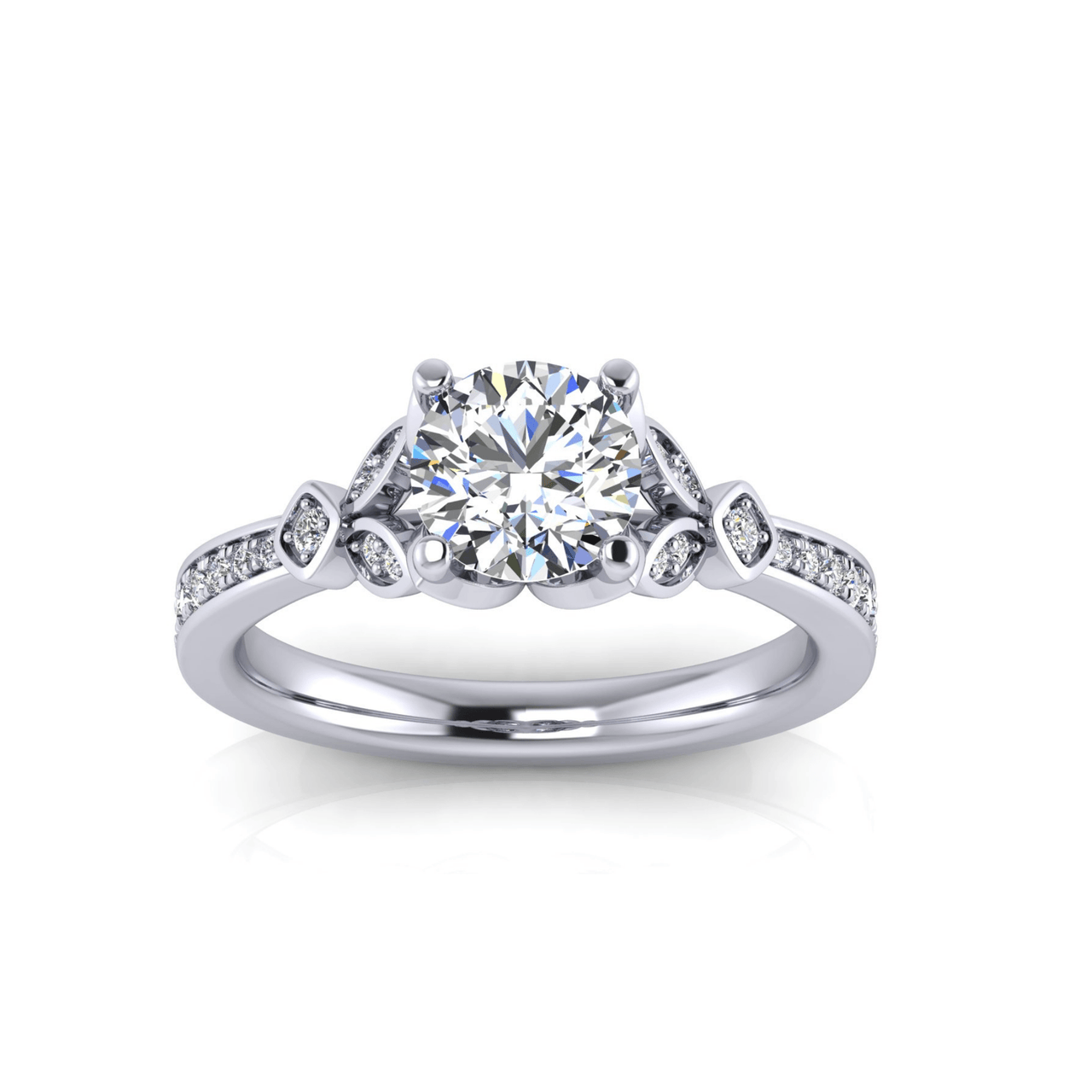 The Perugia 1.25 carat round floral motif diamond engagement ring in 14K white gold – Angelucci Jewelry