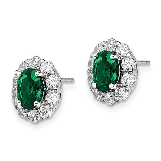 14-karat Created Oval Emerald & Lab Grown Fashion Earrings