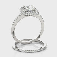 Custom Made Princess Shape Center Diamond Halo 2 piece engagement ring set