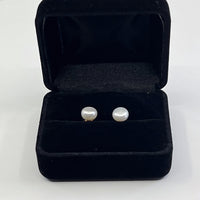 Thumbnail for WHITE BUTTON PEARL STUD EARRINGS SET IN 14K YELLOW GOLD