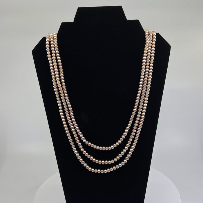 Triple Strand Rose Freshwater Pearl Necklace