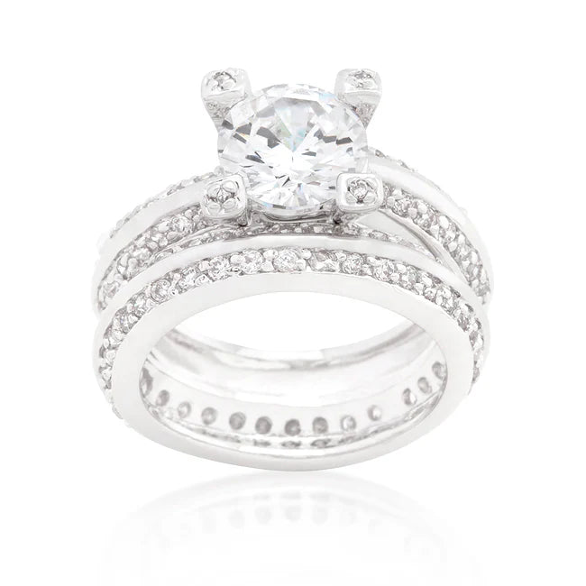The Marina 3 Piece Round Center CZ Wedding Set