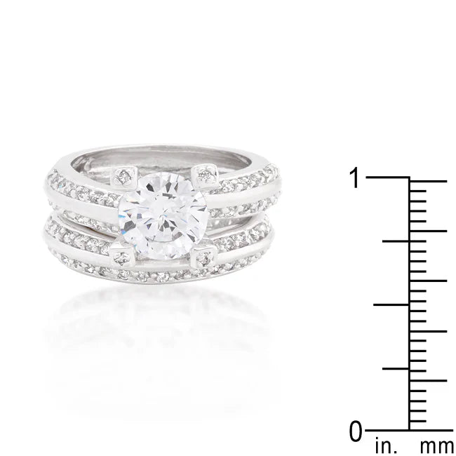 The Marina 3 Piece Round Center CZ Wedding Set