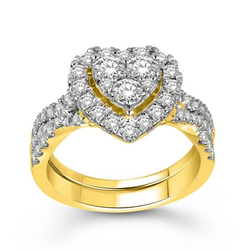 LADIES BRIDAL RING SET 1 1/2 CT ROUND DIAMOND 14K YELLOW GOLD