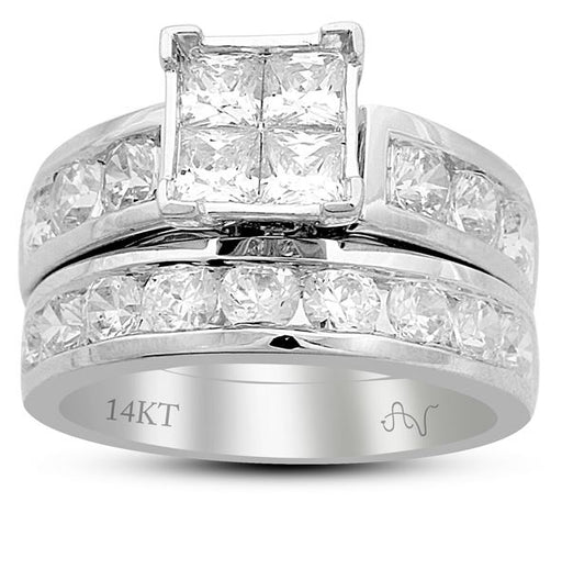 LADIES BRIDAL RING SET 1/2 CT ROUND/PRINCESS DIAMOND 10K WHITE GOLD