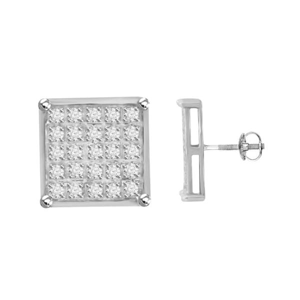 MEN'S EARRINGS 1/6 CT ROUND DIAMOND 10K WHITE GOLD 