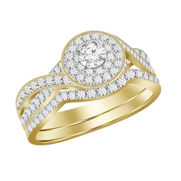LADIES BRIDAL RING SET 3/4 CT ROUND DIAMOND 10K YELLOW GOLD