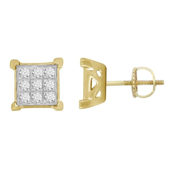 MEN'S EARRINGS 1/4 CT ROUND DIAMOND 10K YELLOW GOLD