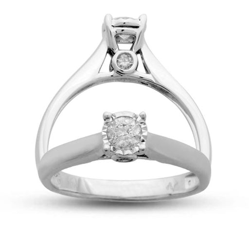 LADIES SOLITAIRE RING 1/6 CT ROUND DIAMOND 10K WHITE GOLD 