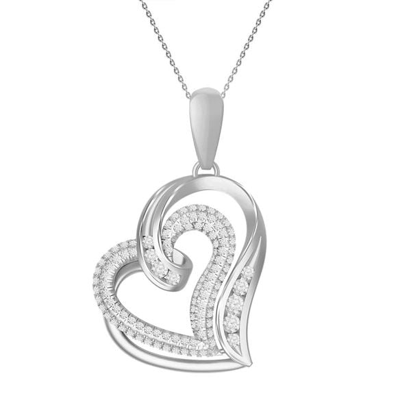 LADIES HEART PENDANT 1/2 CT ROUND DIAMOND SILVER 
