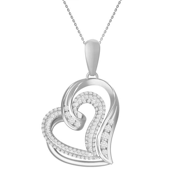 LADIES HEART PENDANT 1/2 CT ROUND DIAMOND SILVER 
