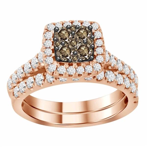 LADIES RING 1 1/2 CT WHITE/CHOCOLATE ROUND DIAMOND 14K ROSE GOLD