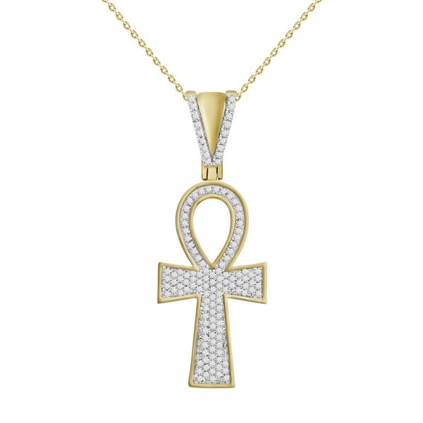 MEN'S CROSS 1/3 CT ROUND DIAMOND 10K YELLOW GOLD