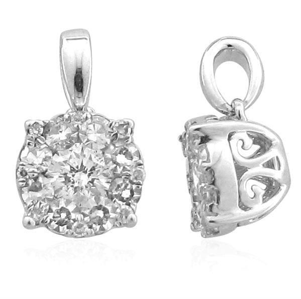 LADIES PENDANT 1 CT CNTR-3/4 CT ROUND DIAMOND 14K WHITE GOLD