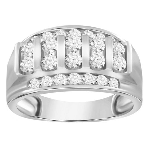 MEN'S RING 1 1/2 CT ROUND DIAMOND 14K WHITE GOLD 