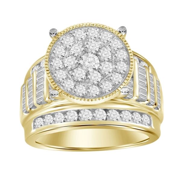 LADIES RING 3 CT ROUND/BAGUETTE DIAMOND 10K YELLOW GOLD