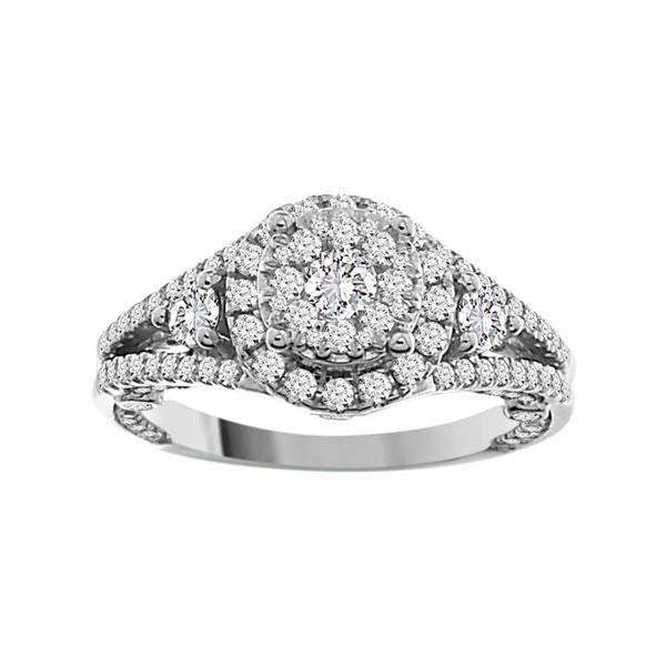 LADIES RING 1 CT ROUND DIAMOND 14K WHITE GOLD 