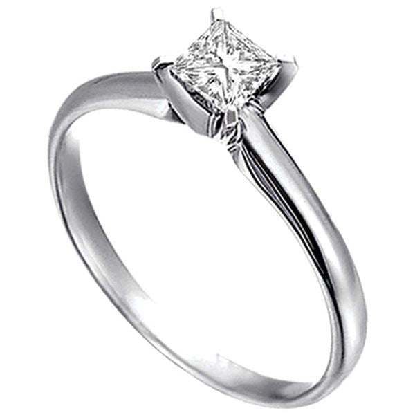 LADIES SOLITAIRE RING 3/4 CT PRINCESS DIAMOND 14K WHITE GOLD