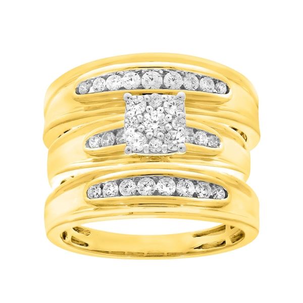 LADIES TRIO SET 3/4 CT ROUND DIAMOND 10K YELLOW GOLD 