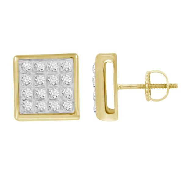 MEN'S EARRINGS 1/10 CT ROUND DIAMOND 10K YELLOW GOLD