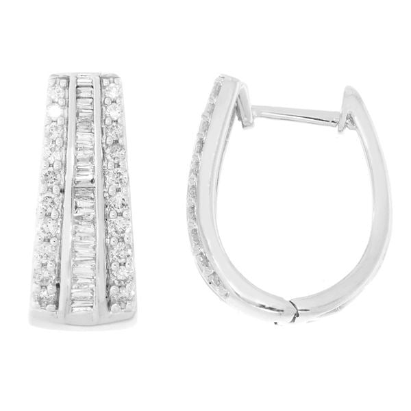 LADIES HOOPS 1/2 CT ROUND/BAGUETTE DIAMOND 10K WHITE GOLD

