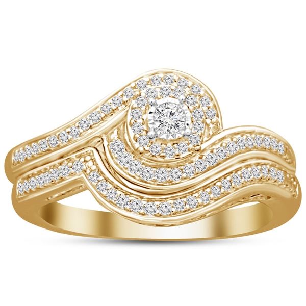 LADIES BRIDAL RING SET 1/3 CT ROUND DIAMOND 10K YELLOW GOLD