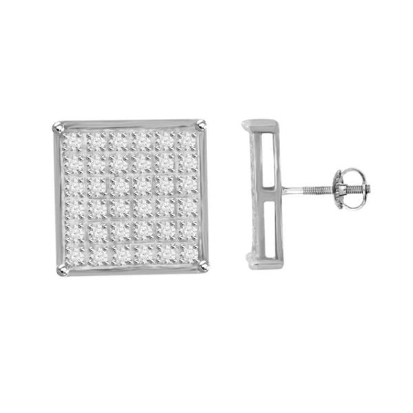 MEN'S EARRINGS 1/4 CT ROUND DIAMOND 10K WHITE GOLD 