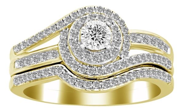 LADIES BRIDAL RING SET 1/3 CT ROUND DIAMOND 10K YELLOW GOLD