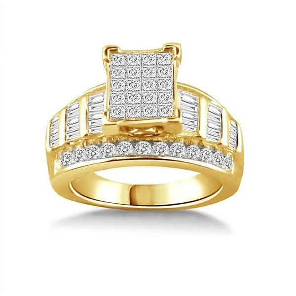 LADIES RING 1 1/2 CT ROUND/PRINCESS/BAGUETTE DIAMOND 10K YELLOW GOLD