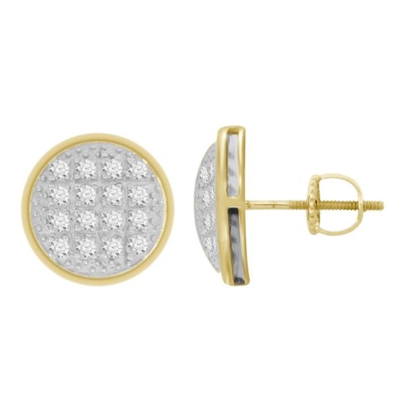 MEN'S EARRINGS 1/10 CT ROUND DIAMOND 10K YELLOW GOLD