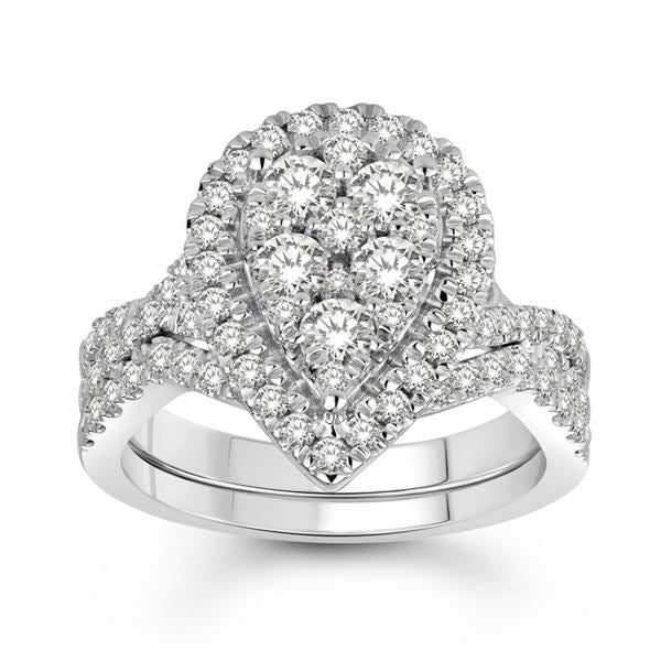 LADIES BRIDAL RING SET 1 1/2 CT ROUND DIAMOND 14K WHITE GOLD