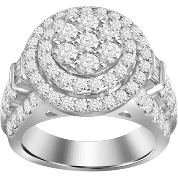 LADIES RING 3 CT ROUND/BAGUETTE DIAMOND 10K WHITE GOLD