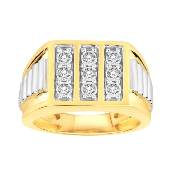 MEN'S RING 1/2 CT ROUND DIAMOND 10K TT WHITE & YELLOW GOLD 