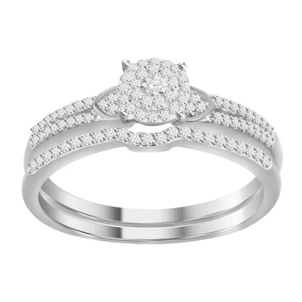 LADIES BRIDAL RING SET 1/3 CT ROUND DIAMOND 10K WHITE GOLD