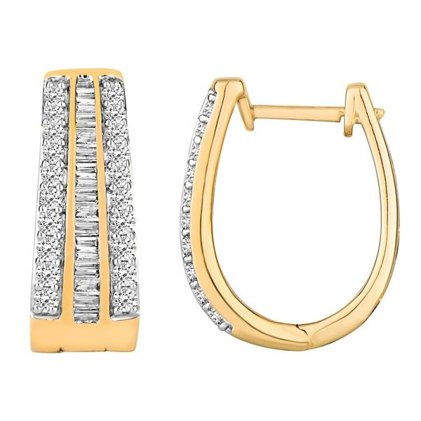 LADIES HOOPS 1/2 CT ROUND DIAMOND 10K YELLOW GOLD