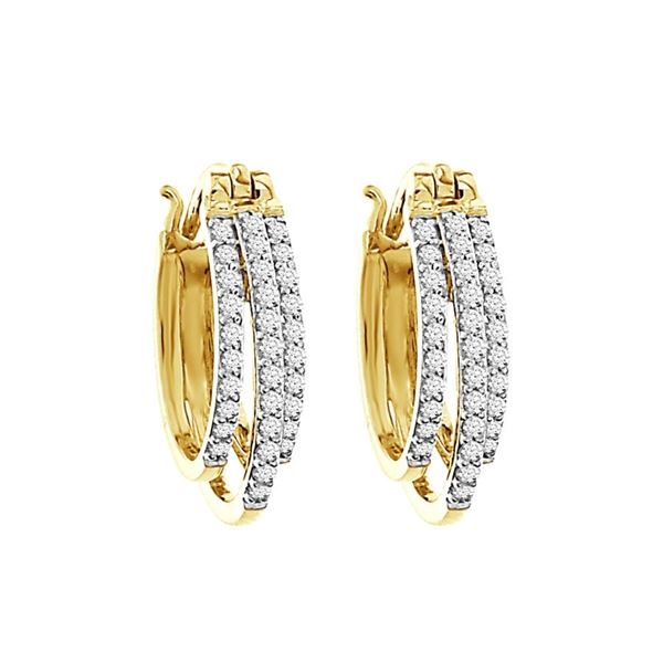 LADIES HOOPS 1/2 CT ROUND DIAMOND 10K YELLOW GOLD