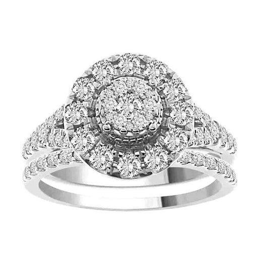 LADIES BRIDAL RING SET 1 1/4 CT ROUND DIAMOND 14K WHITE GOLD