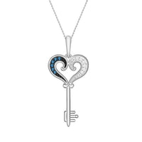 Thumbnail for LADIES PENDANT 1/20 CT WHITE/BLUE ROUND DIAMOND 10K WHITE GOLD